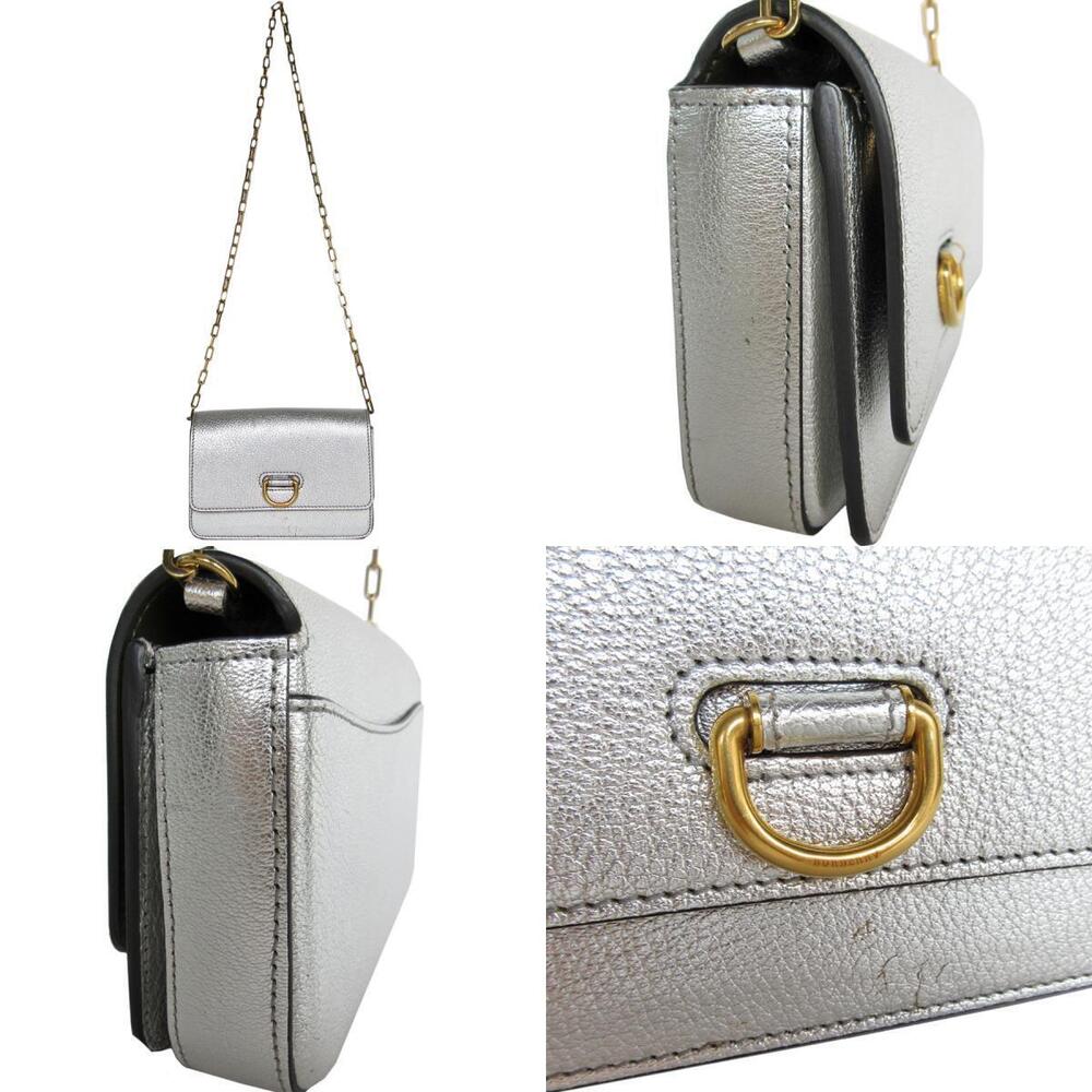 Burberry Shoulder Bag Leather Metal Silver Gold - Picture 3 of 4
